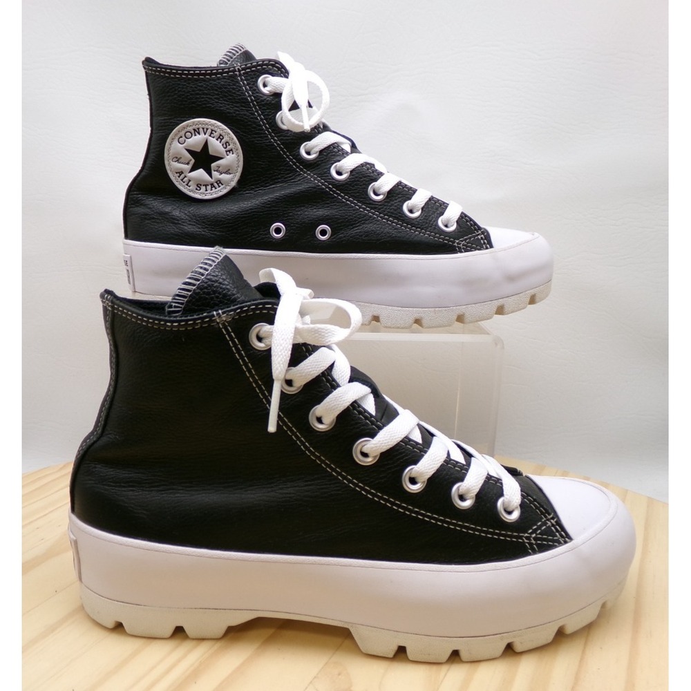 Converse Chuck All Star Lugged Platform Leather Sneakers Women Black Sz8 Hi Top